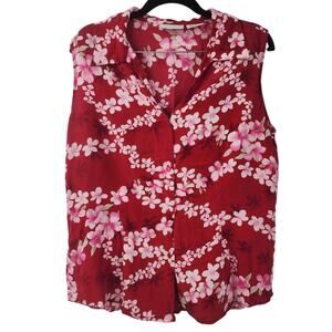 JACLYN SMITH Silk Floral Cherry Blossom Sleeveless Blouse Womens Size Large L